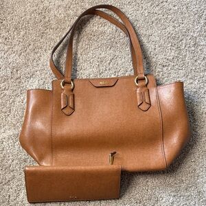 Ralph Lauren Tan Leather Tote with Matching Wallet